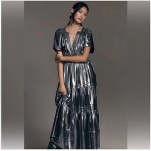 Anthropologie Silver Gown: The Somerset Maxi Dress: Metallic Edition Carbon